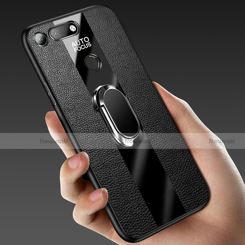 Soft Silicone Gel Leather Snap On Case Cover with Magnetic Finger Ring Stand T02 for Huawei Honor V20