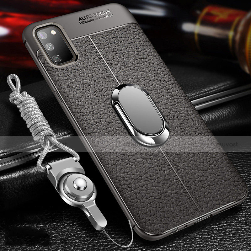 Soft Silicone Gel Leather Snap On Case Cover with Magnetic Finger Ring Stand T02 for Huawei Honor V30 Pro 5G Gray