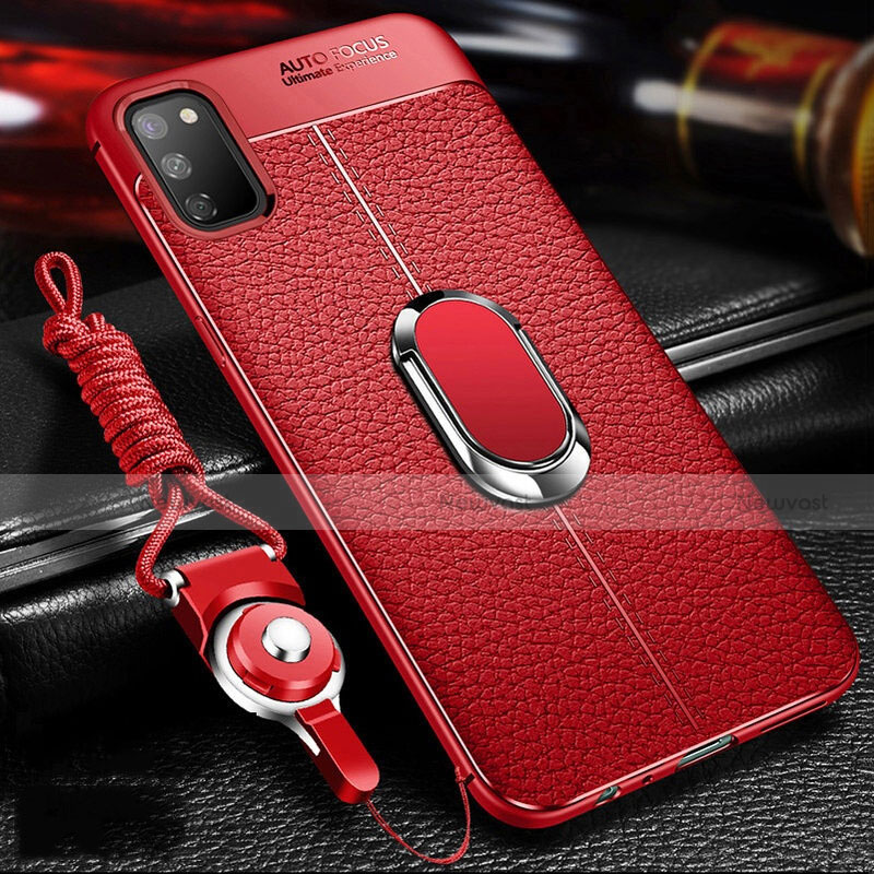 Soft Silicone Gel Leather Snap On Case Cover with Magnetic Finger Ring Stand T02 for Huawei Honor View 30 Pro 5G Red