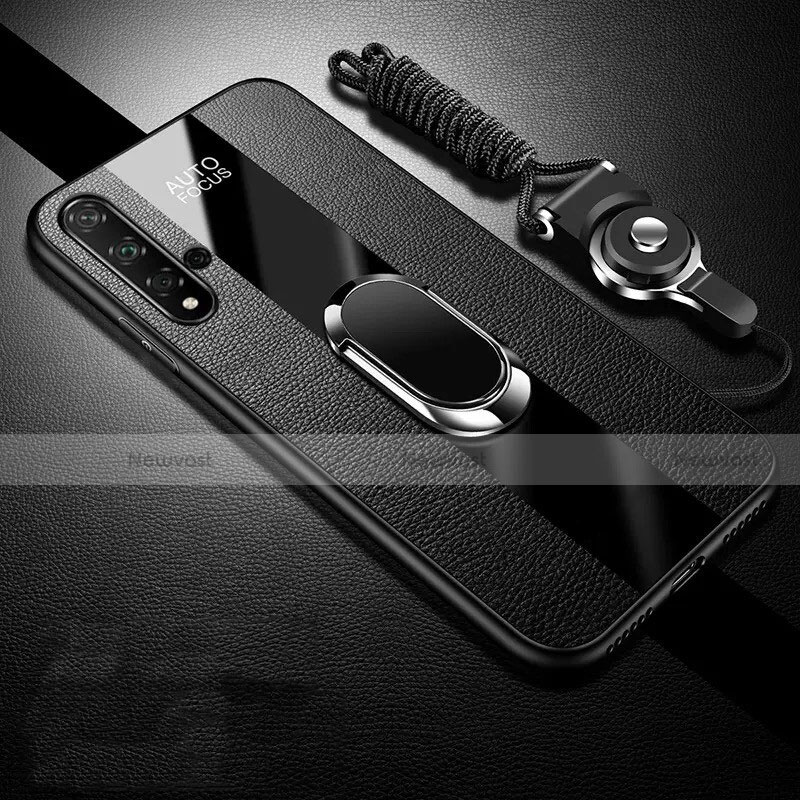 Soft Silicone Gel Leather Snap On Case Cover with Magnetic Finger Ring Stand T02 for Huawei Nova 5