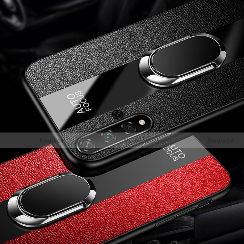 Soft Silicone Gel Leather Snap On Case Cover with Magnetic Finger Ring Stand T02 for Huawei Nova 5