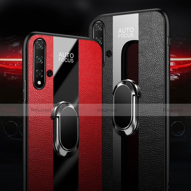 Soft Silicone Gel Leather Snap On Case Cover with Magnetic Finger Ring Stand T02 for Huawei Nova 5