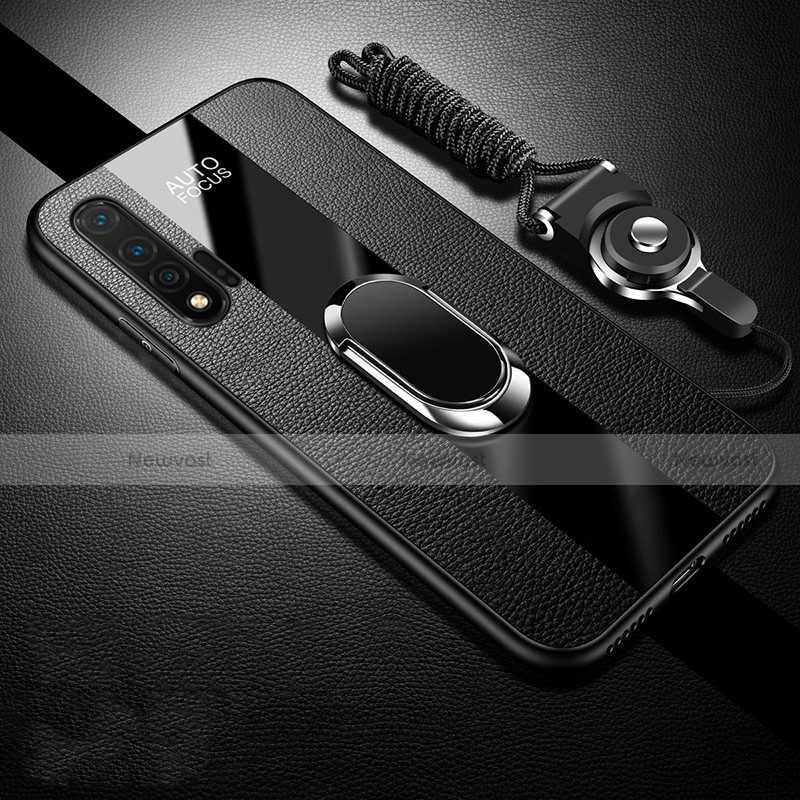 Soft Silicone Gel Leather Snap On Case Cover with Magnetic Finger Ring Stand T02 for Huawei Nova 6