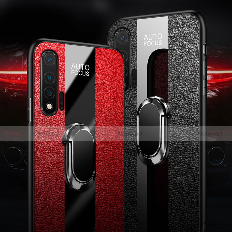 Soft Silicone Gel Leather Snap On Case Cover with Magnetic Finger Ring Stand T02 for Huawei Nova 6