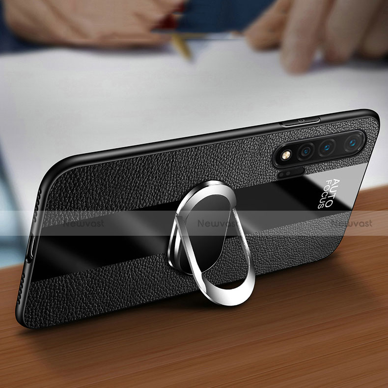 Soft Silicone Gel Leather Snap On Case Cover with Magnetic Finger Ring Stand T02 for Huawei Nova 6 5G