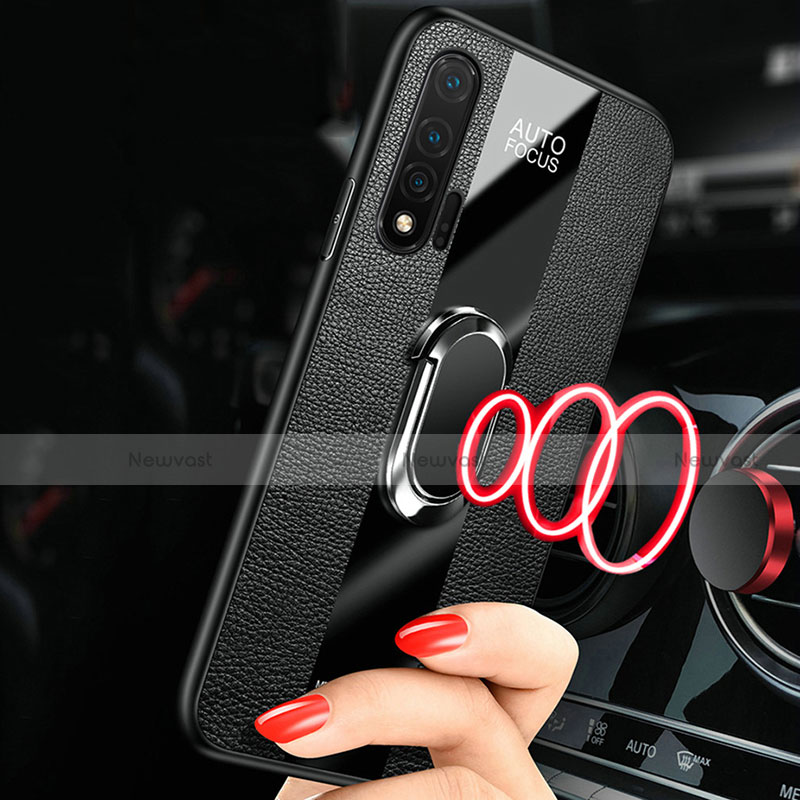 Soft Silicone Gel Leather Snap On Case Cover with Magnetic Finger Ring Stand T02 for Huawei Nova 6