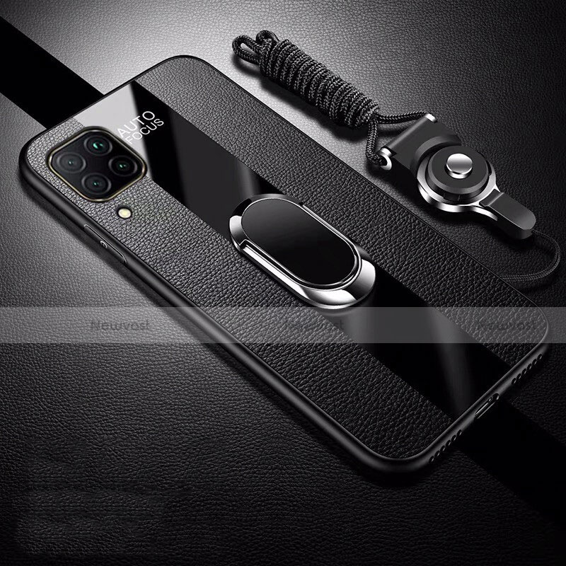 Soft Silicone Gel Leather Snap On Case Cover with Magnetic Finger Ring Stand T02 for Huawei Nova 6 SE