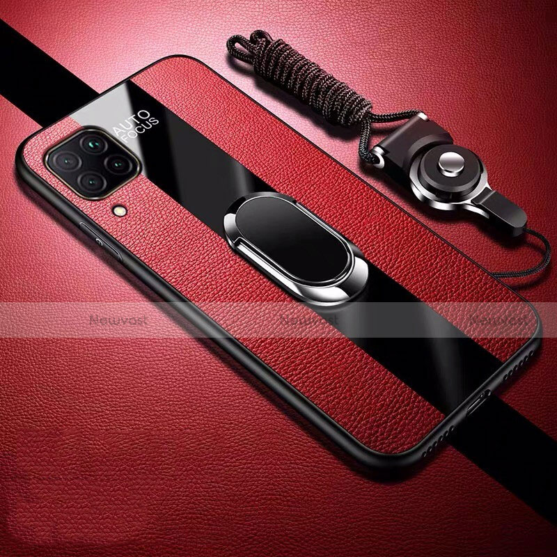 Soft Silicone Gel Leather Snap On Case Cover with Magnetic Finger Ring Stand T02 for Huawei Nova 6 SE Red