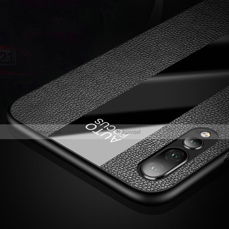 Soft Silicone Gel Leather Snap On Case Cover with Magnetic Finger Ring Stand T02 for Huawei P20 Pro