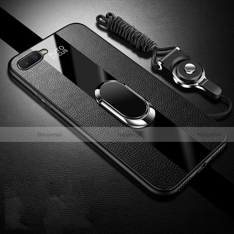 Soft Silicone Gel Leather Snap On Case Cover with Magnetic Finger Ring Stand T02 for Oppo R17 Neo