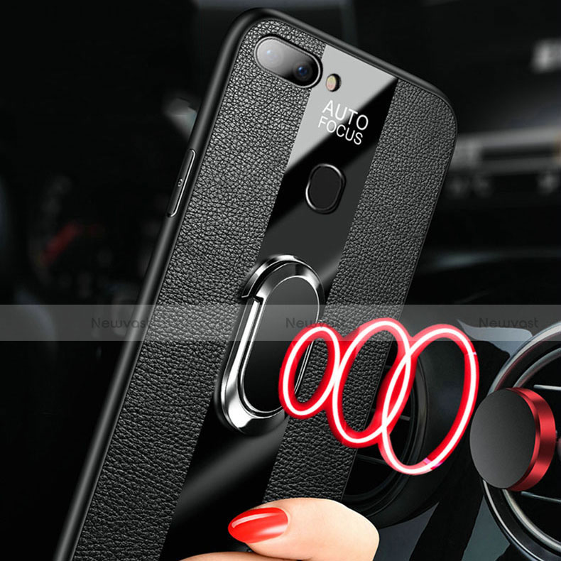 Soft Silicone Gel Leather Snap On Case Cover with Magnetic Finger Ring Stand T02 for Oppo R17 Neo