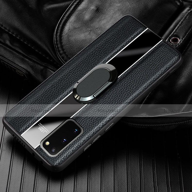 Soft Silicone Gel Leather Snap On Case Cover with Magnetic Finger Ring Stand T02 for Samsung Galaxy S20 5G