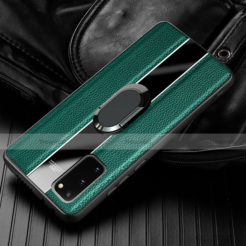 Soft Silicone Gel Leather Snap On Case Cover with Magnetic Finger Ring Stand T02 for Samsung Galaxy S20 5G