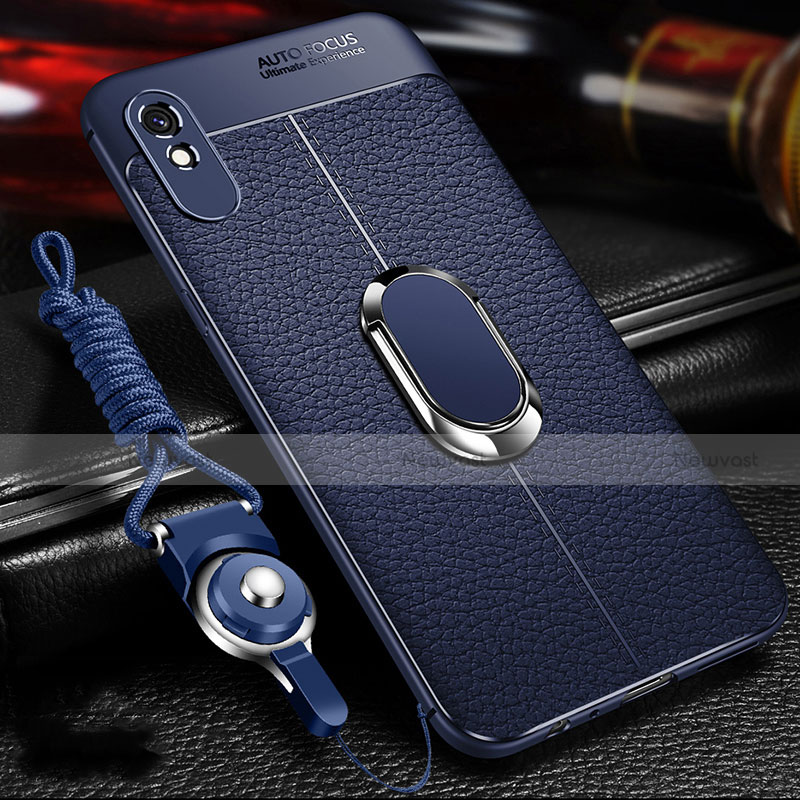 Soft Silicone Gel Leather Snap On Case Cover with Magnetic Finger Ring Stand T02 for Xiaomi Redmi 9A