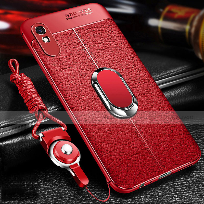 Soft Silicone Gel Leather Snap On Case Cover with Magnetic Finger Ring Stand T02 for Xiaomi Redmi 9i