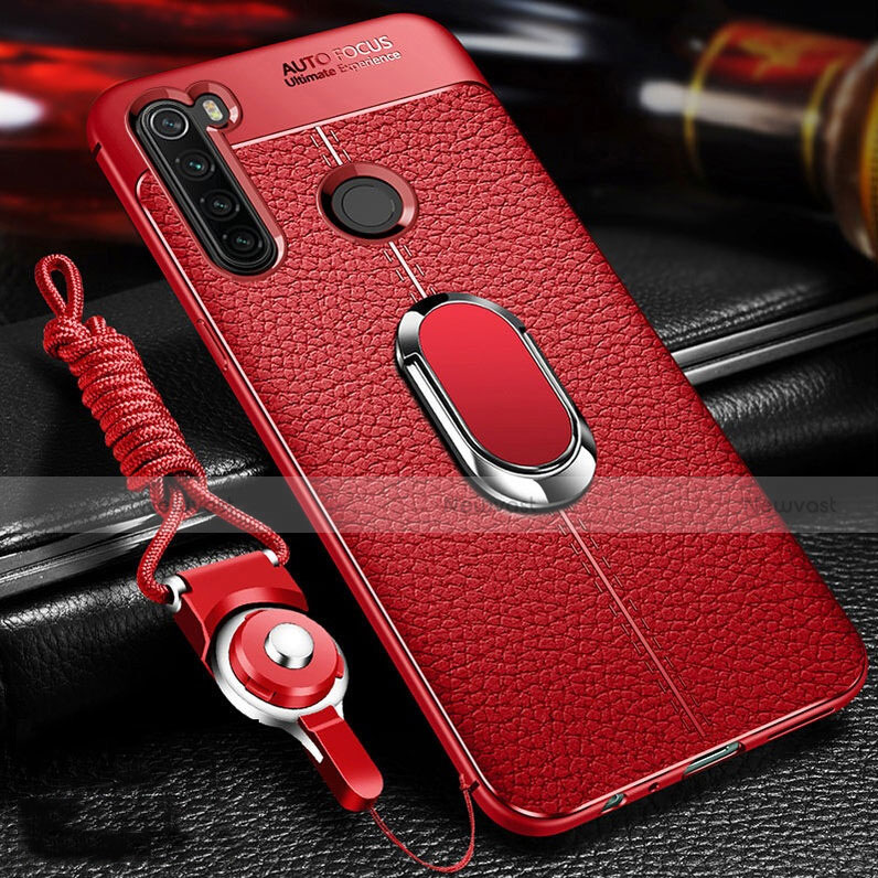 Soft Silicone Gel Leather Snap On Case Cover with Magnetic Finger Ring Stand T02 for Xiaomi Redmi Note 8 (2021)