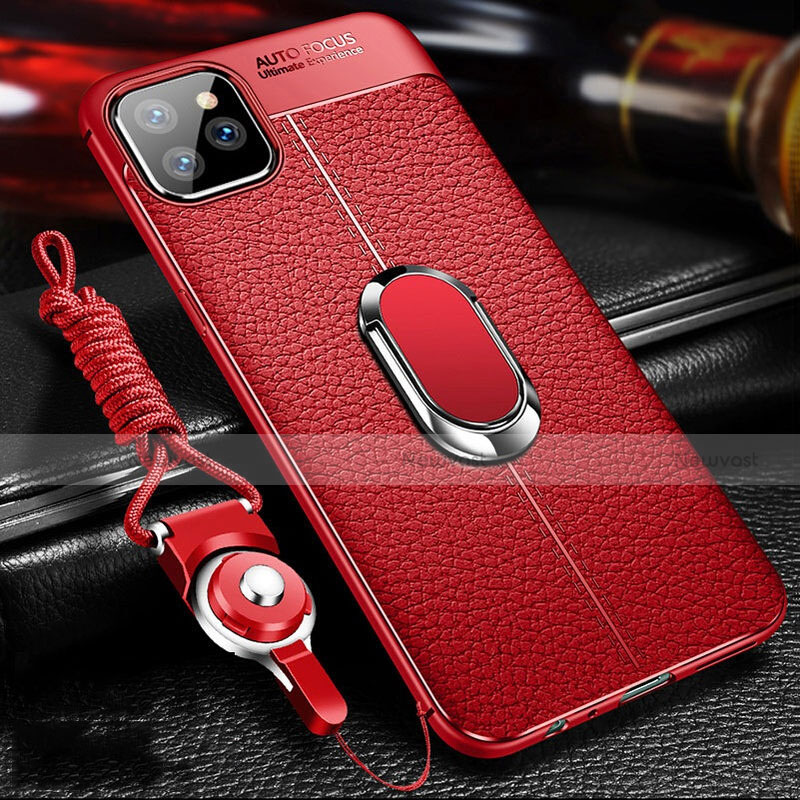 Soft Silicone Gel Leather Snap On Case Cover with Magnetic Finger Ring Stand T03 for Apple iPhone 11 Pro Max