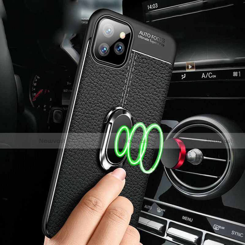 Soft Silicone Gel Leather Snap On Case Cover with Magnetic Finger Ring Stand T03 for Apple iPhone 11 Pro Max