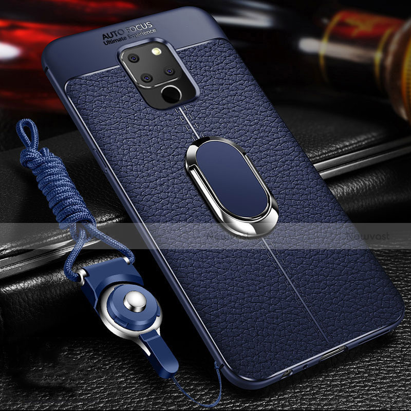 Soft Silicone Gel Leather Snap On Case Cover with Magnetic Finger Ring Stand T03 for Huawei Mate 20 X 5G