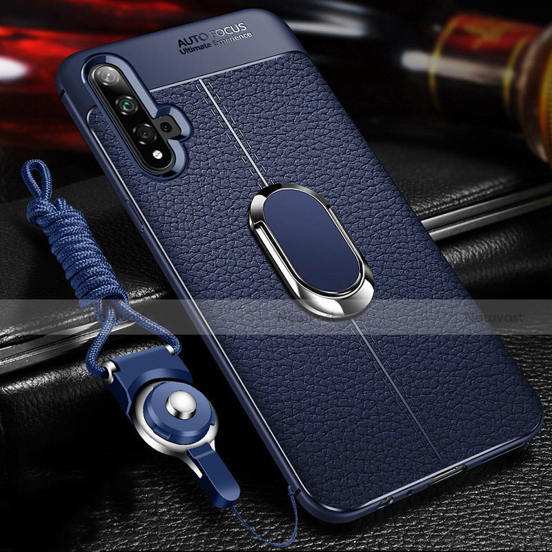 Soft Silicone Gel Leather Snap On Case Cover with Magnetic Finger Ring Stand T03 for Huawei Nova 5