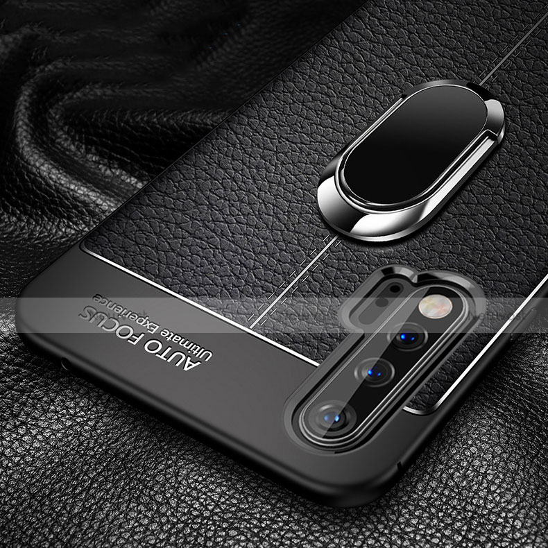 Soft Silicone Gel Leather Snap On Case Cover with Magnetic Finger Ring Stand T03 for Huawei Nova 6 5G