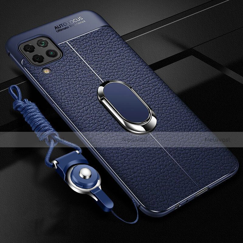 Soft Silicone Gel Leather Snap On Case Cover with Magnetic Finger Ring Stand T03 for Huawei Nova 6 SE Blue