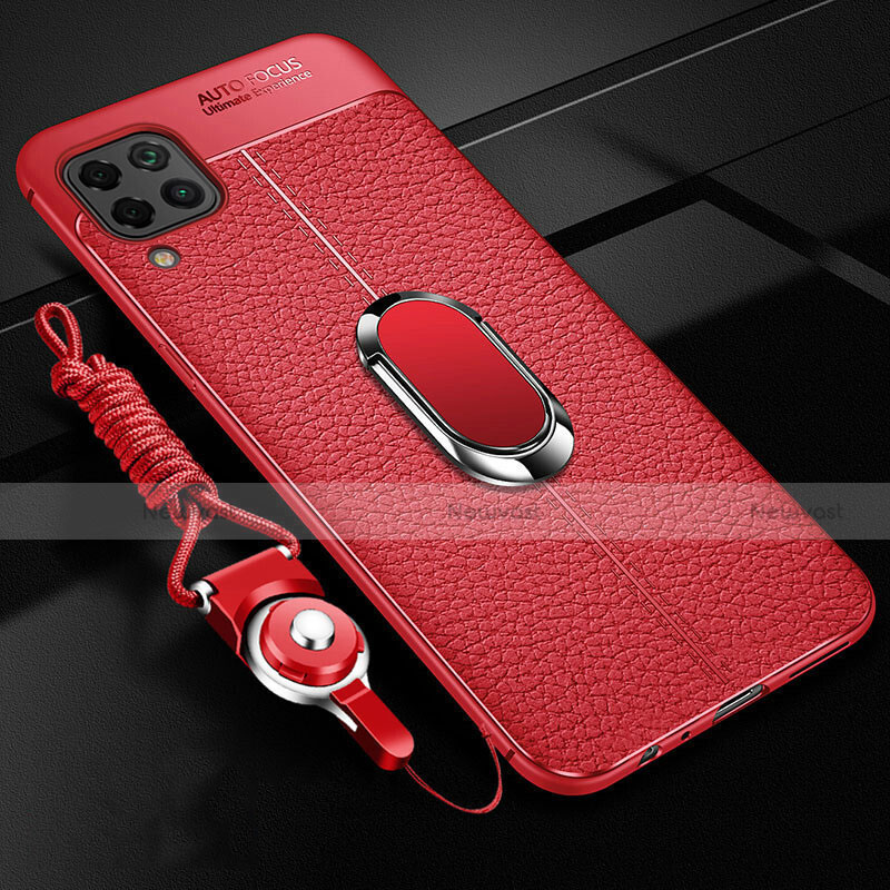 Soft Silicone Gel Leather Snap On Case Cover with Magnetic Finger Ring Stand T03 for Huawei Nova 6 SE Red