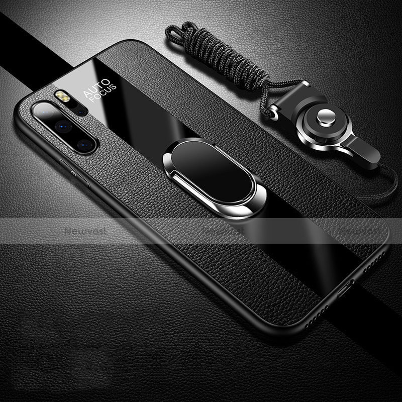 Soft Silicone Gel Leather Snap On Case Cover with Magnetic Finger Ring Stand T03 for Huawei P30 Pro New Edition