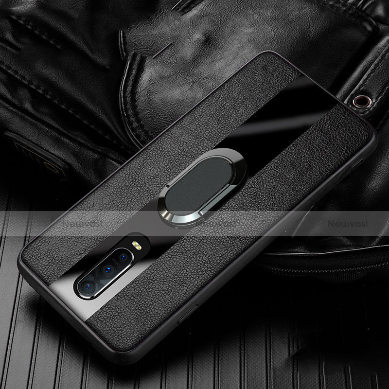 Soft Silicone Gel Leather Snap On Case Cover with Magnetic Finger Ring Stand T03 for Oppo R17 Pro