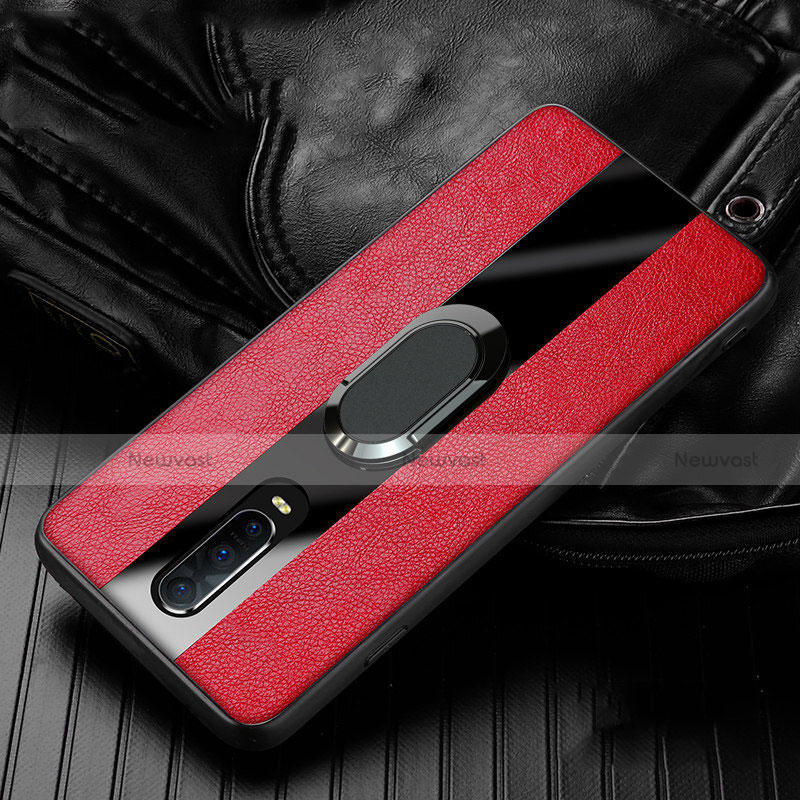 Soft Silicone Gel Leather Snap On Case Cover with Magnetic Finger Ring Stand T03 for Oppo R17 Pro