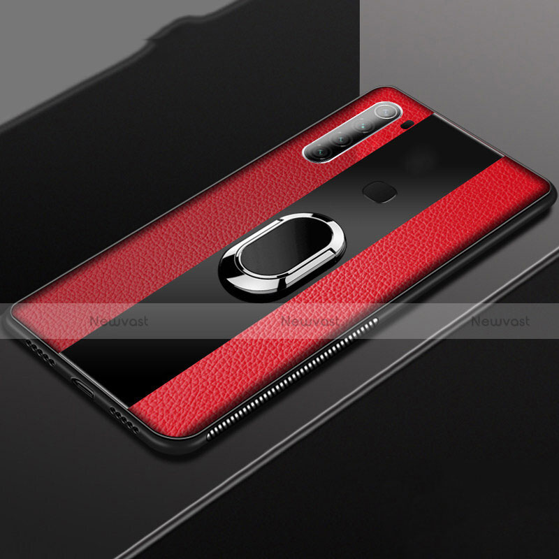 Soft Silicone Gel Leather Snap On Case Cover with Magnetic Finger Ring Stand T03 for Xiaomi Redmi Note 8 (2021)