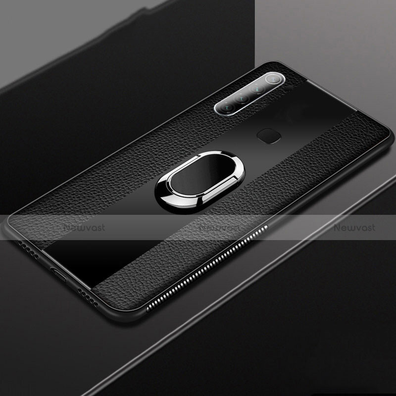 Soft Silicone Gel Leather Snap On Case Cover with Magnetic Finger Ring Stand T03 for Xiaomi Redmi Note 8T