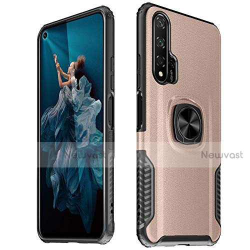 Soft Silicone Gel Leather Snap On Case Cover with Magnetic Finger Ring Stand T04 for Huawei Honor 20 Pro