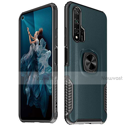 Soft Silicone Gel Leather Snap On Case Cover with Magnetic Finger Ring Stand T04 for Huawei Honor 20 Pro