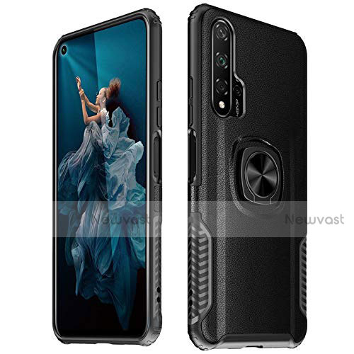 Soft Silicone Gel Leather Snap On Case Cover with Magnetic Finger Ring Stand T04 for Huawei Honor 20 Pro