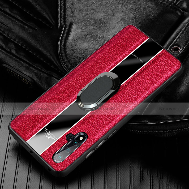 Soft Silicone Gel Leather Snap On Case Cover with Magnetic Finger Ring Stand T04 for Huawei Nova 5