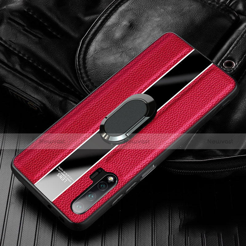 Soft Silicone Gel Leather Snap On Case Cover with Magnetic Finger Ring Stand T04 for Huawei Nova 6