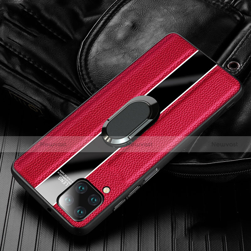 Soft Silicone Gel Leather Snap On Case Cover with Magnetic Finger Ring Stand T04 for Huawei Nova 6 SE Red