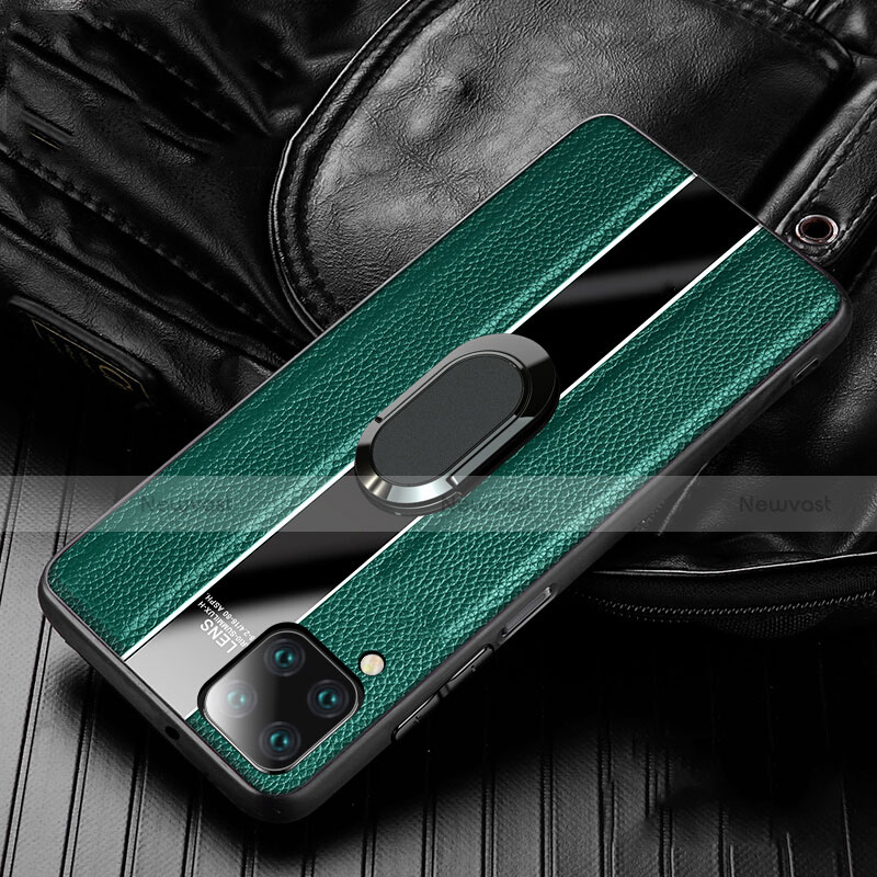 Soft Silicone Gel Leather Snap On Case Cover with Magnetic Finger Ring Stand T04 for Huawei Nova 7i Green
