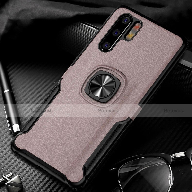 Soft Silicone Gel Leather Snap On Case Cover with Magnetic Finger Ring Stand T05 for Huawei P30 Pro