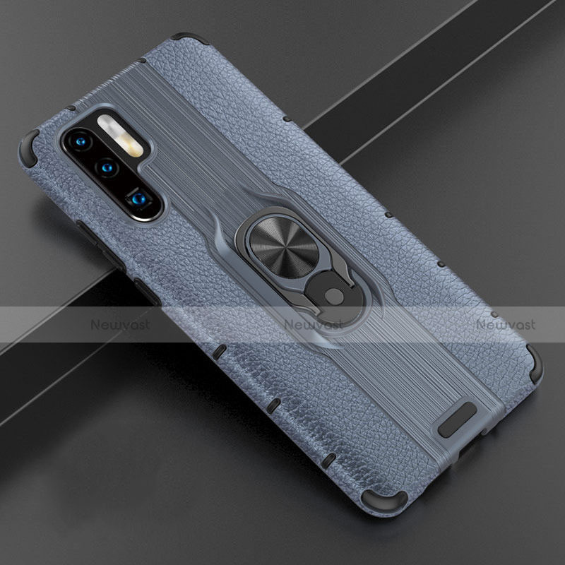 Soft Silicone Gel Leather Snap On Case Cover with Magnetic Finger Ring Stand T06 for Huawei P30 Pro