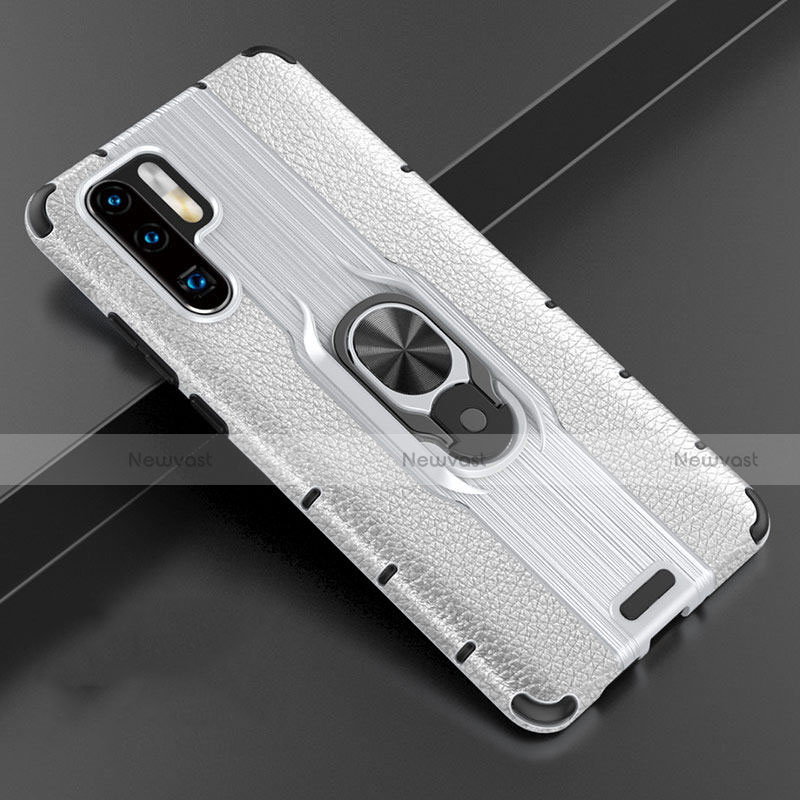 Soft Silicone Gel Leather Snap On Case Cover with Magnetic Finger Ring Stand T06 for Huawei P30 Pro