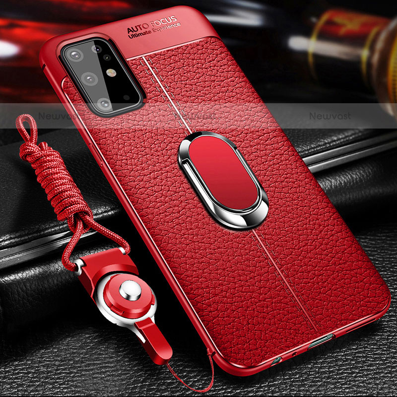 Soft Silicone Gel Leather Snap On Case Cover with Magnetic Finger Ring Stand WL1 for Samsung Galaxy S20 Plus 5G Red