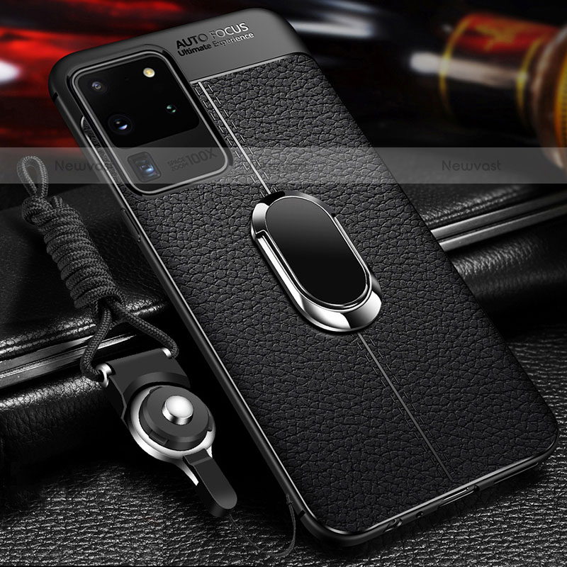 Soft Silicone Gel Leather Snap On Case Cover with Magnetic Finger Ring Stand WL1 for Samsung Galaxy S20 Ultra 5G