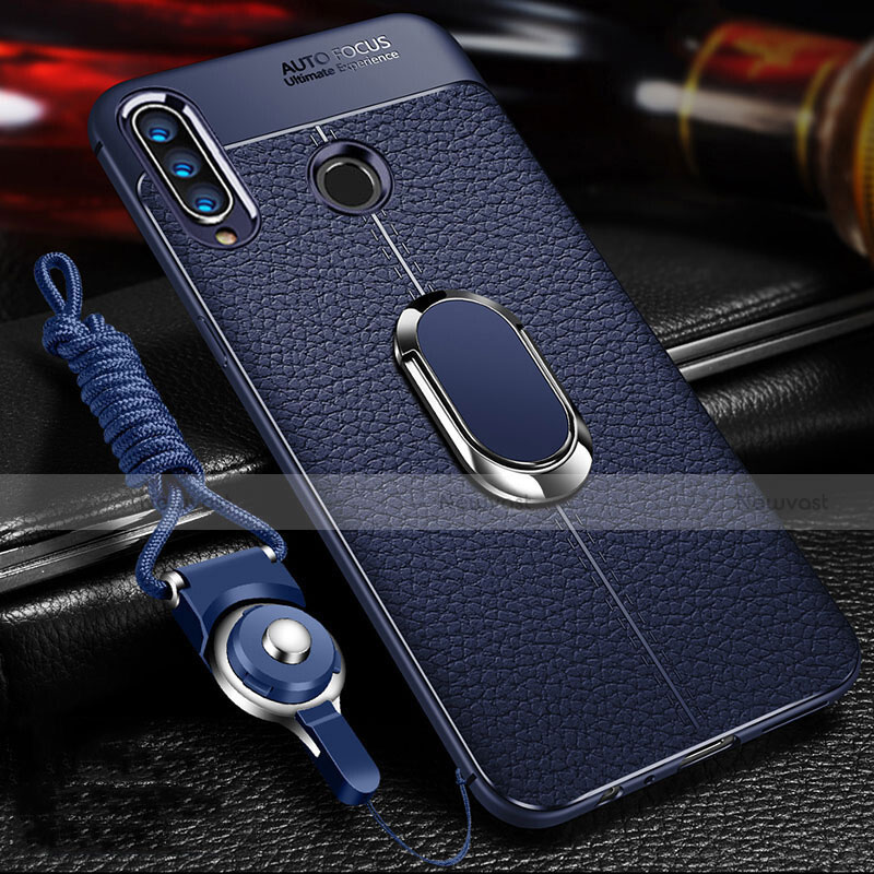 Soft Silicone Gel Leather Snap On Case Cover with Magnetic Finger Ring Stand Z01 for Huawei P30 Lite