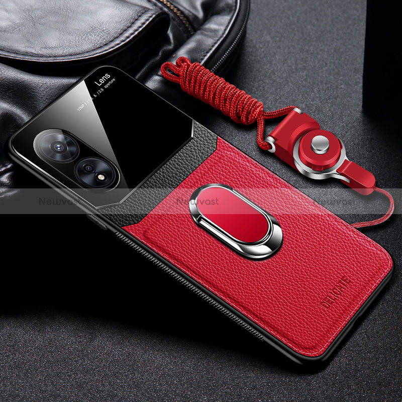 Soft Silicone Gel Leather Snap On Case Cover with Magnetic FL1 for Oppo A1 5G Red