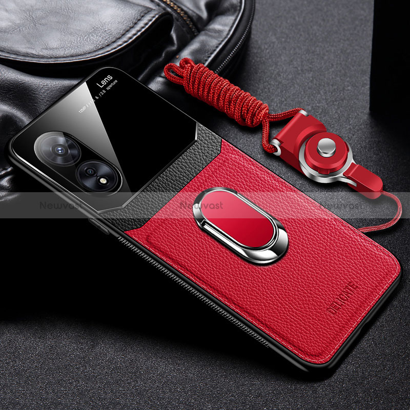 Soft Silicone Gel Leather Snap On Case Cover with Magnetic FL1 for Oppo A1x 5G Red
