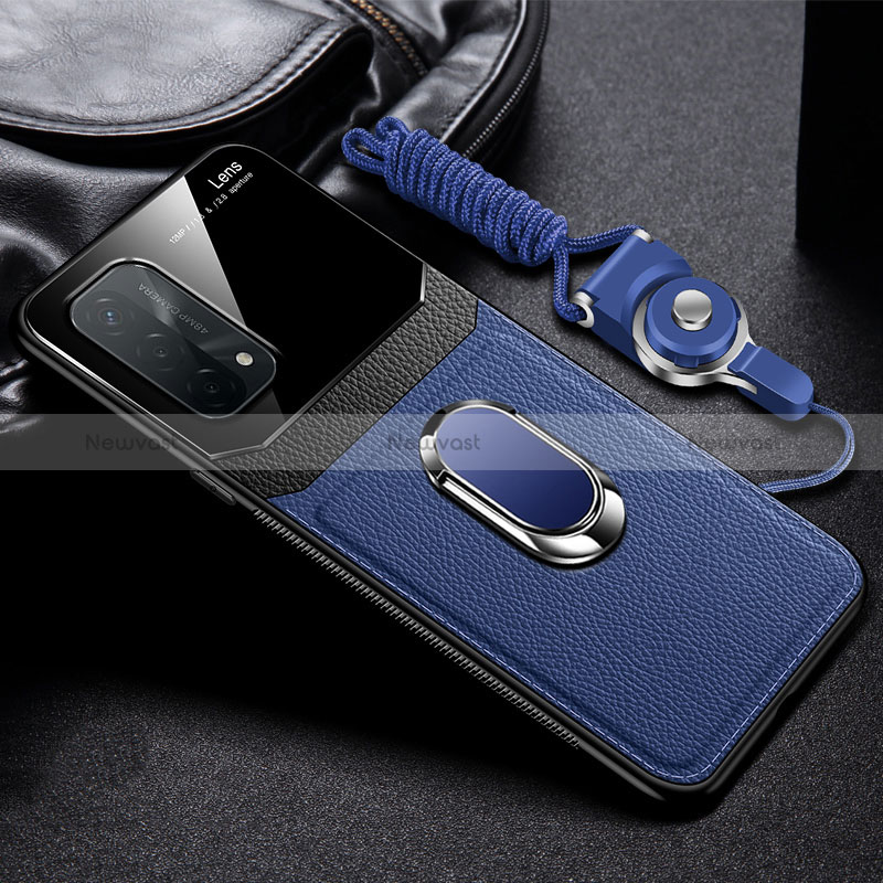 Soft Silicone Gel Leather Snap On Case Cover with Magnetic FL1 for Oppo A54 5G Blue