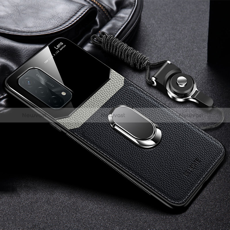 Soft Silicone Gel Leather Snap On Case Cover with Magnetic FL1 for Oppo A74 5G Black