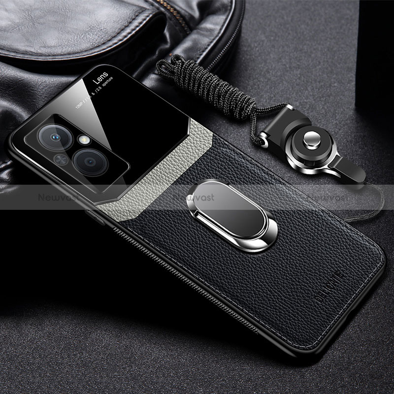 Soft Silicone Gel Leather Snap On Case Cover with Magnetic FL1 for Oppo A96 5G Black